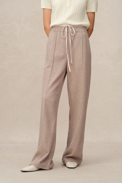 Icy Double Waistband Casual Trousers in Wool Blend Terry Knit