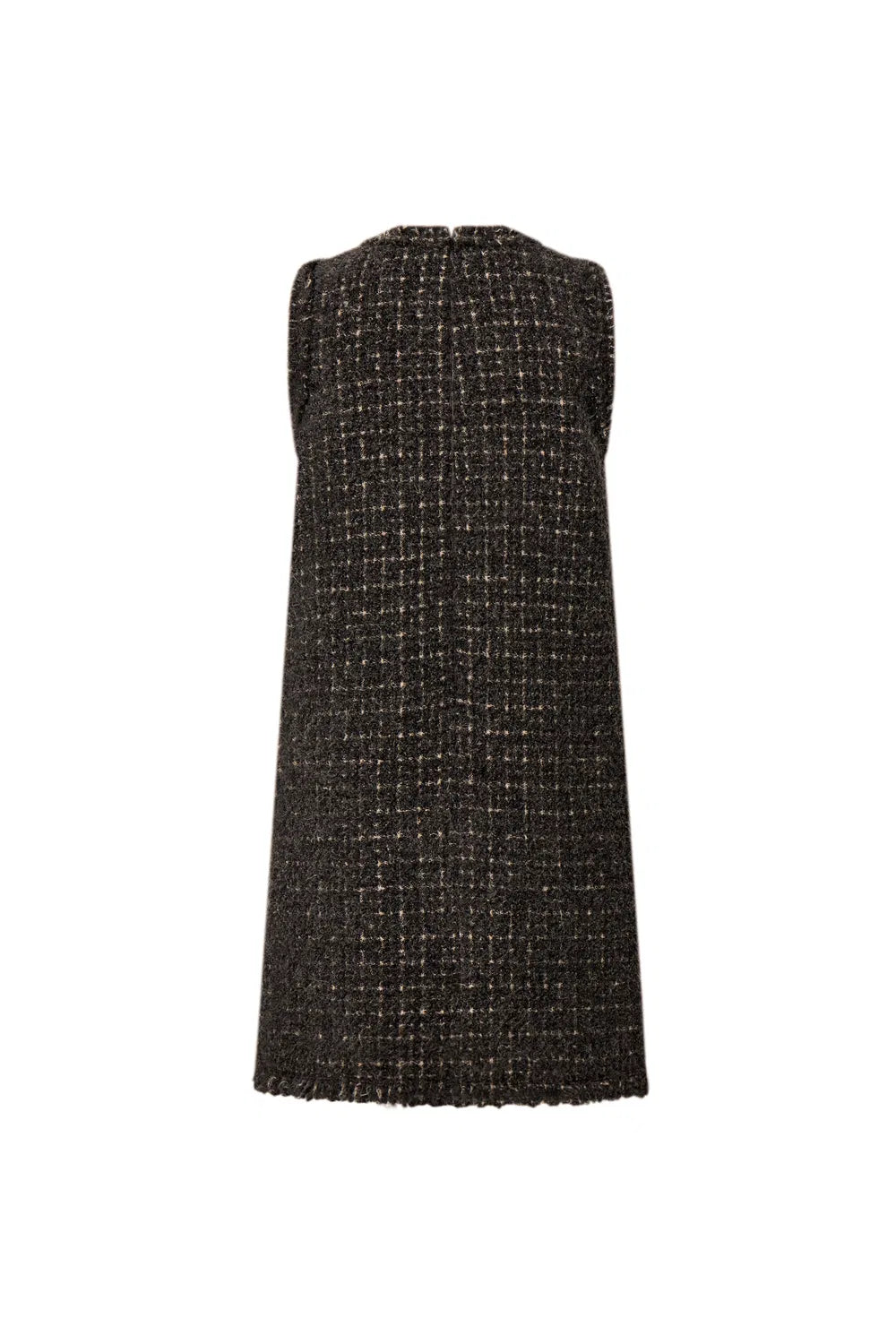 Althea Hand Applied Fringe Floral Dress in Wool Tweed with Metallic Threads