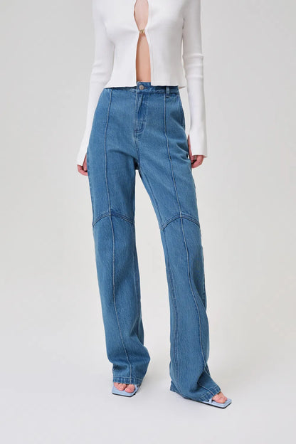 Meryl Patchwork Baggy Jeans in Tencel Lyocell Denim Blend