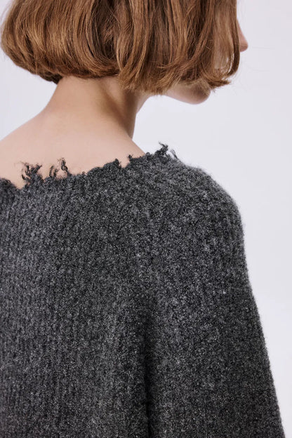 Diya Frayed Edge Sweater in Wool Loop Knit