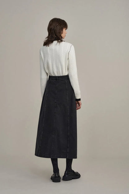 Corrine Midi Skirt in Washed Cotton Denim