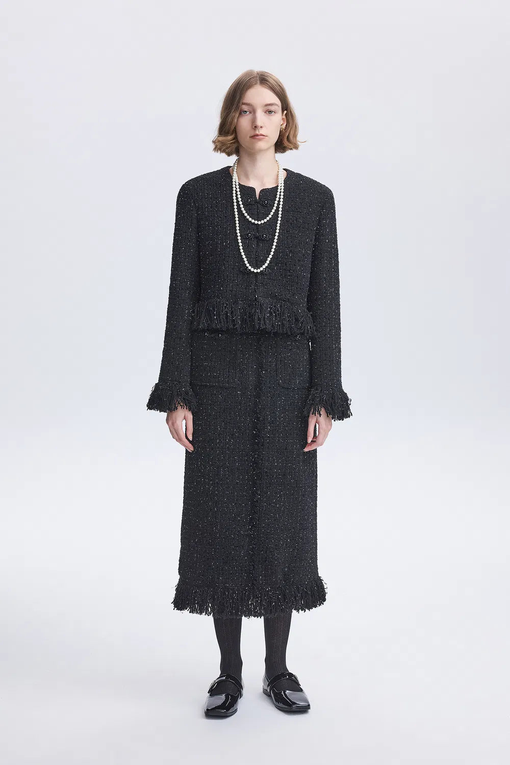 Violette Handcrafted Fringe Jacket in Lambswool Lurex Tweed