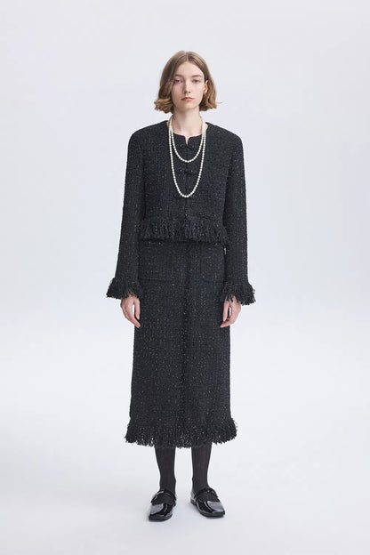 Violette Handcrafted Fringe Jacket in Lambswool Lurex Tweed