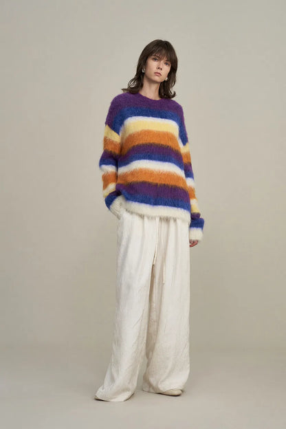 Marie Striped Knit Sweater in Alpaca Mohair Blend Knit