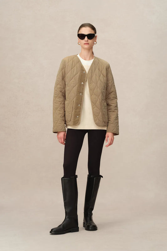 Olivia Khaki Cropped Lightweight Puffer Jacket in High-Density Water-Repellent Fabric