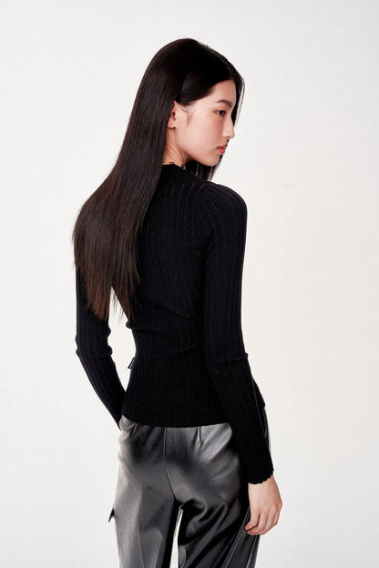 Kiera Double-Zip Cardigan in High Stretch Knit