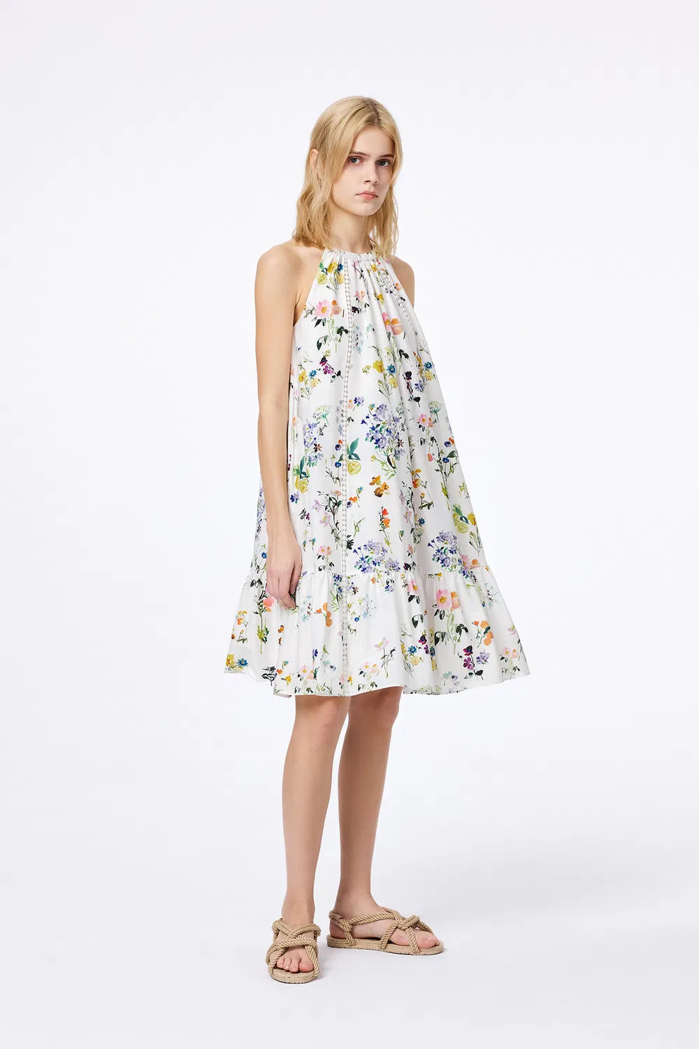 Flora Halter Neck Dress in Silk Cotton