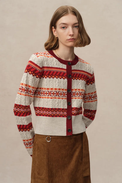 Ava Fair Isle Cardigan in Merino Wool Knit