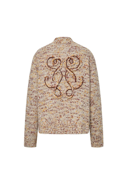 Nika Zodiac Jacquard Knit Cardigan in Wool Mohair Pom Pom Knit