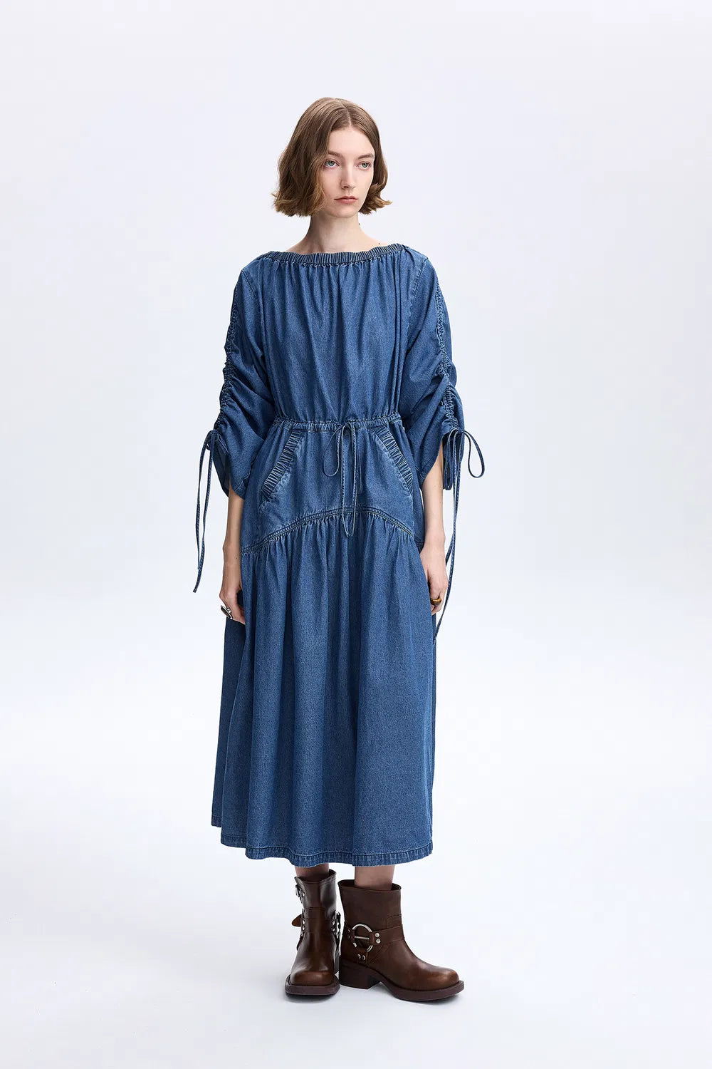 Diane Drawstring Dress in Tencel Denim