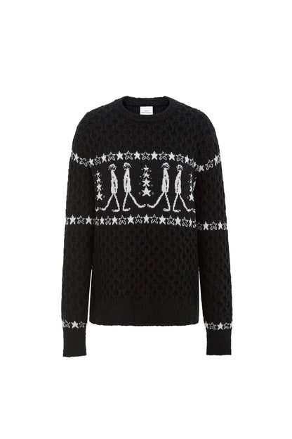 Star Walker Black Fair Isle Yün Pom-Pom İplik Örgü Kazak