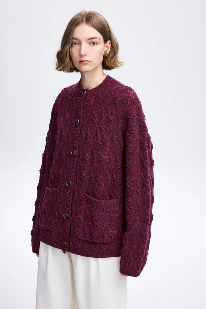 Kitty Cable Cardigan in Speckled Wool Knit