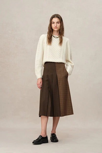 Clara Pleated Skirt in Vintage Houndstooth