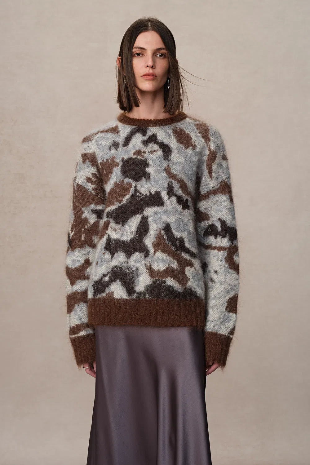 Fera Leopard Jacquard Sweater in Kid Mohair Blend Knit