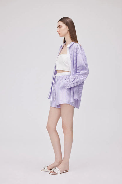 Faya Purple Contrast Shirt and Shorts Set in Viscose Blend