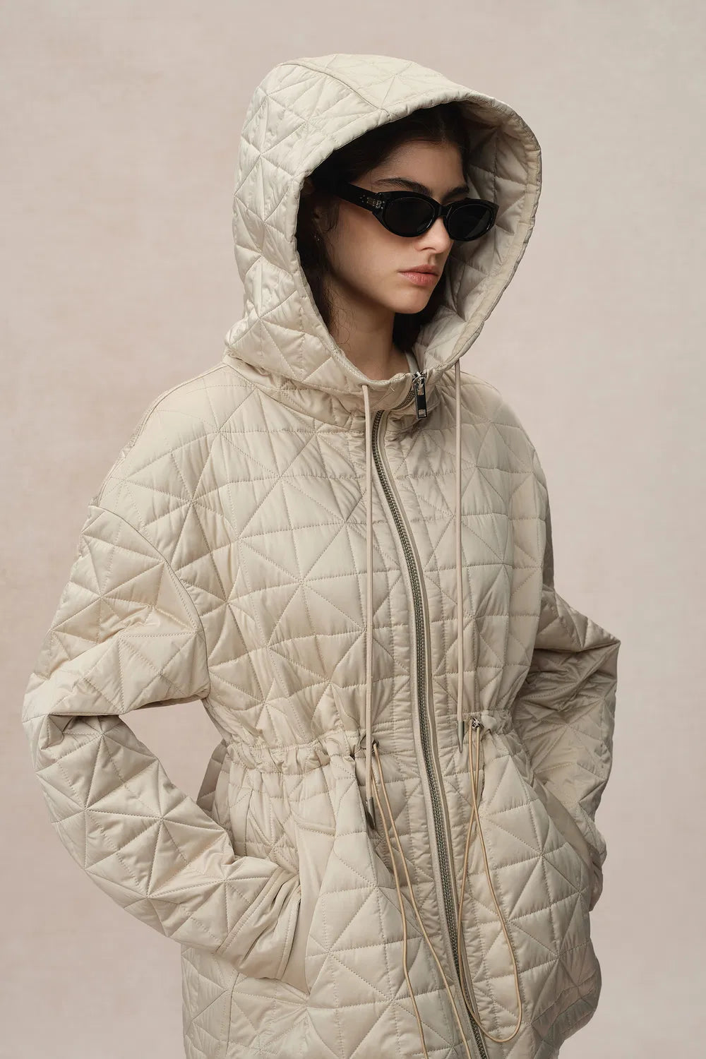 Nives Hooded Quilted Jacket in Mulberry Silk Blend