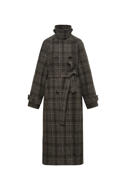 Edit Convertible Funnel Neck Coat in Welsh Checkered Box Wool