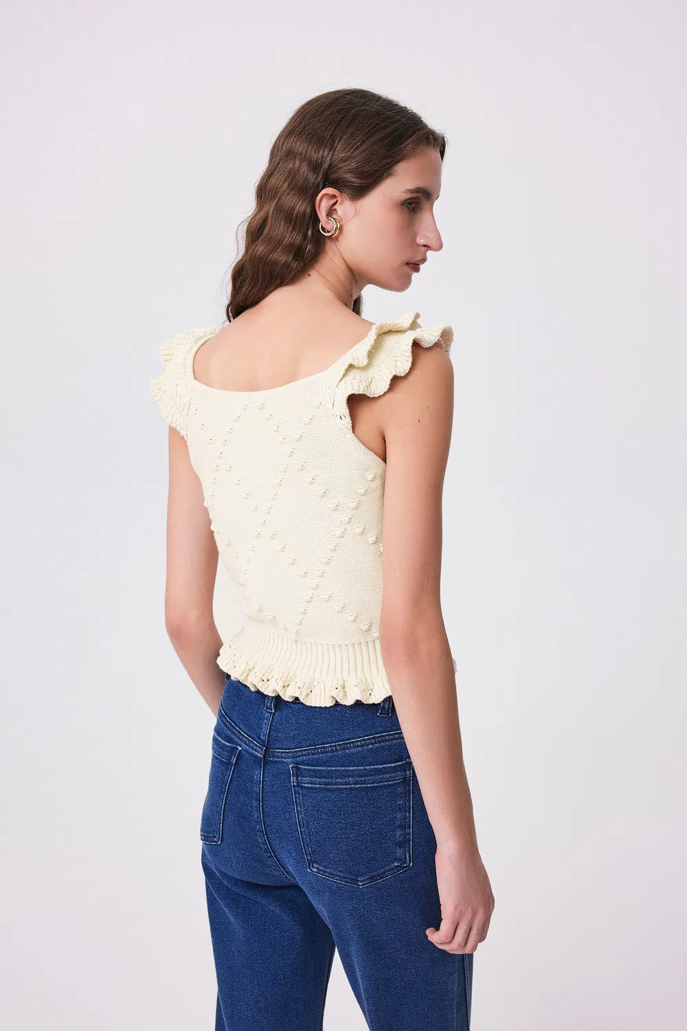 Angie Embroidered Top in Wool Cotton Blend