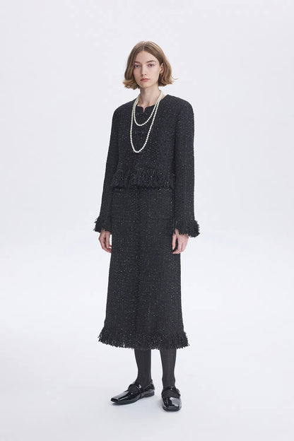 Violette Handcrafted Fringe Jacket in Lambswool Lurex Tweed