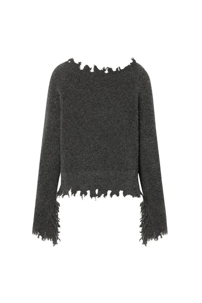 Diya Frayed Edge Sweater in Wool Loop Knit