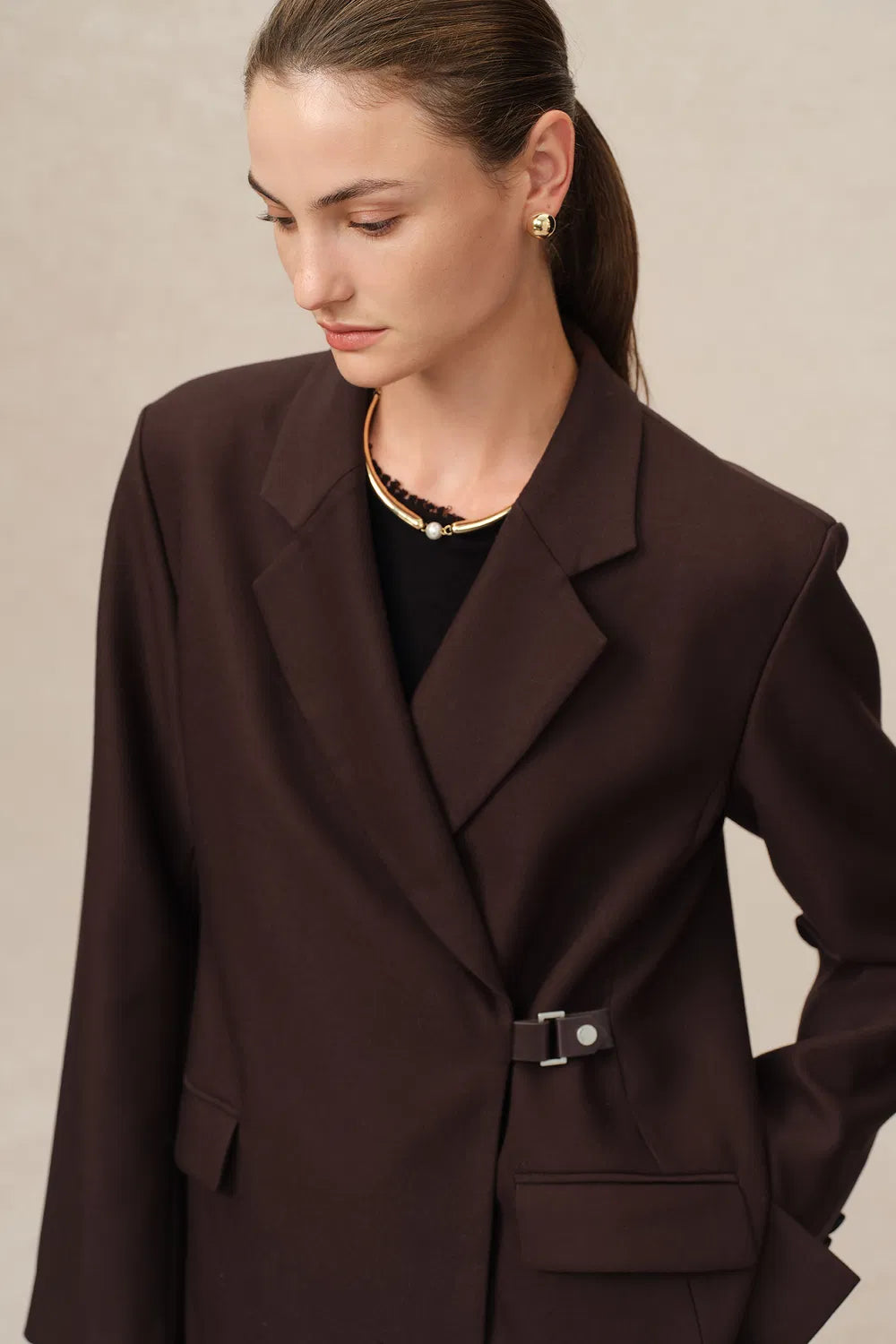 Babila Side Notched Lapel Blazer in Fine Wool Twill