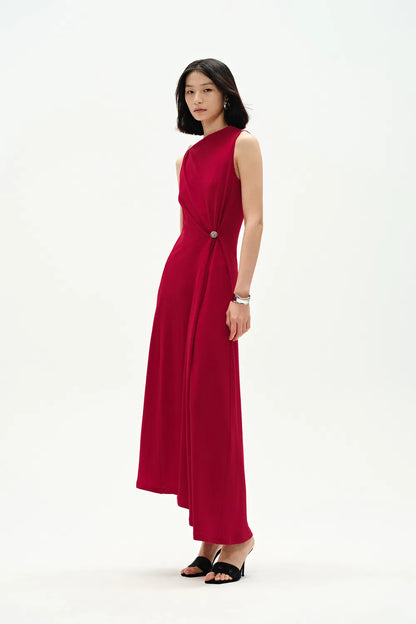 Kiki Asymmetric Knotted Sleeveless Dress in Merino Wool Knit