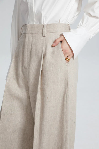 Giselle Pleated Suit Pants in Linen Cotton Blend