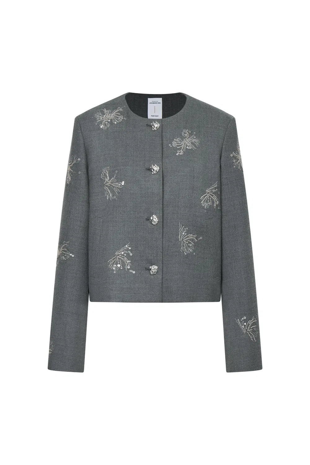 Beading Wrinkle Resistant Embroidered Boxy Tailored Jacket in Fine Worsted Wool