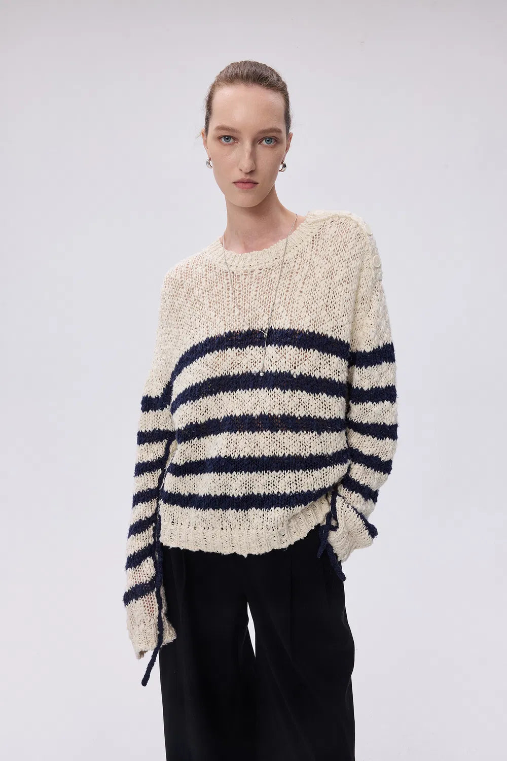 Kirsten Striped Pullover Sweater in Wool Blend Bouclé