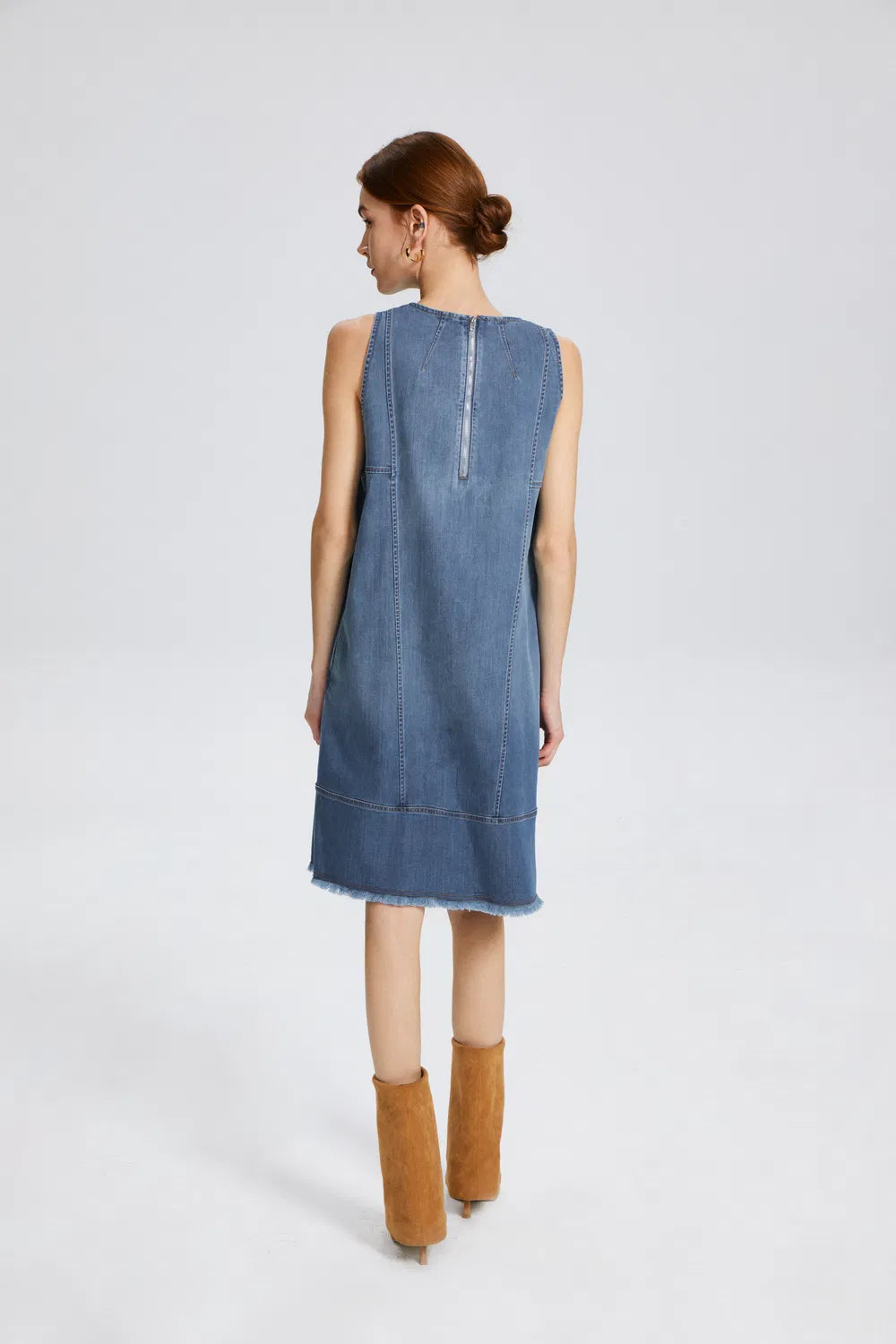 Miranda Embellished Dress in Cotton Lyocell Denim