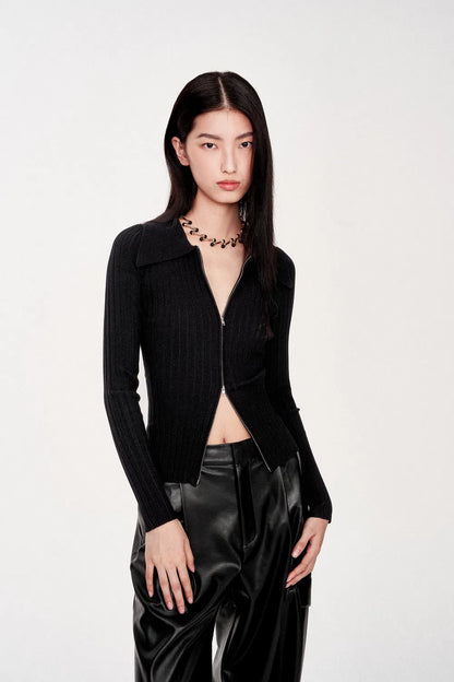 Kiera Double-Zip Cardigan in High Stretch Knit