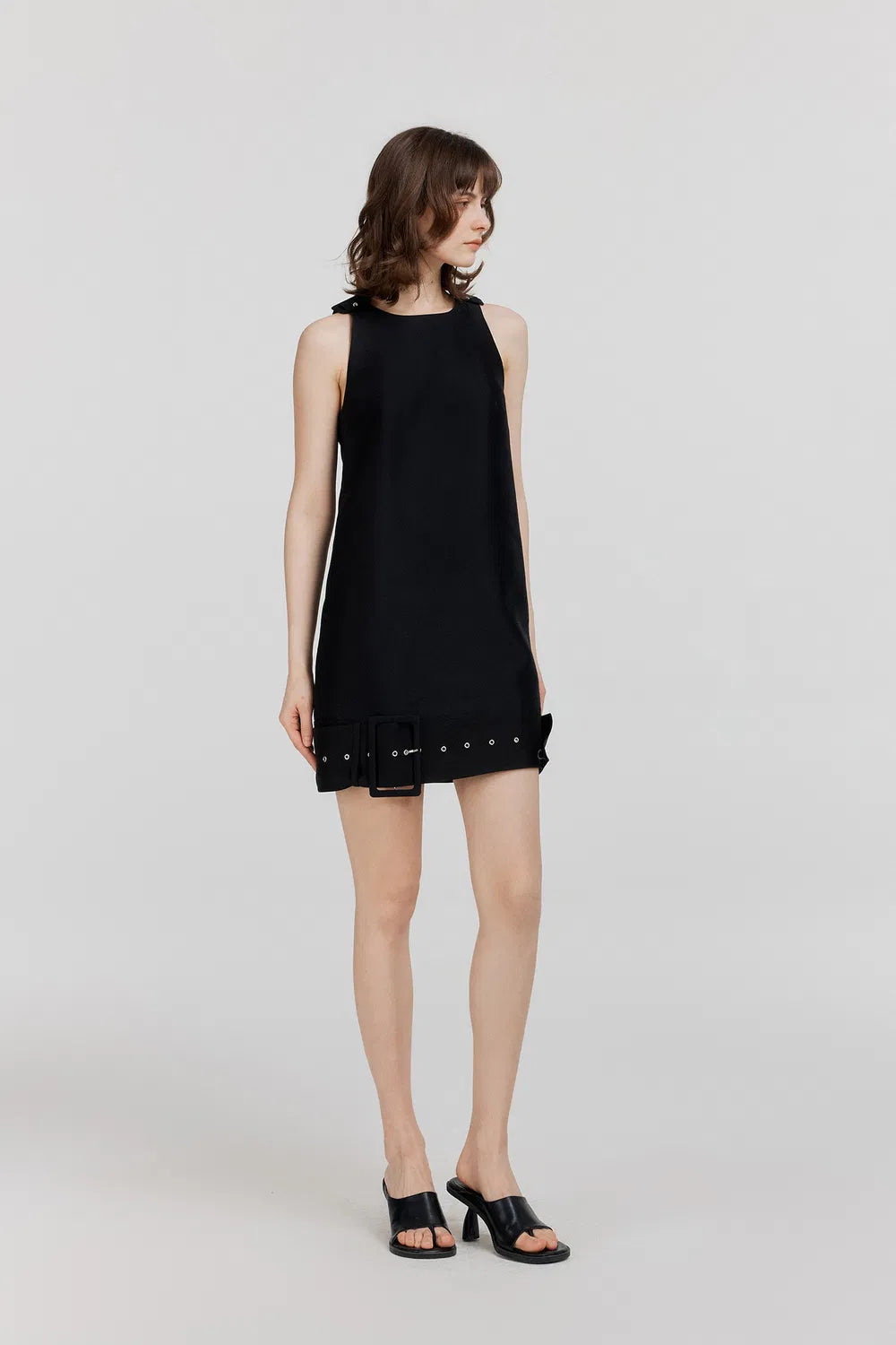 Caspian Buckle Dress in Wool Silk Blend