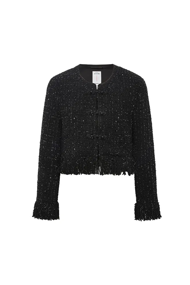 Violette Handcrafted Fringe Jacket in Lambswool Lurex Tweed