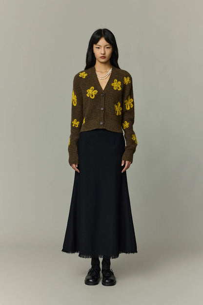 Flores Jacquard Cardigan in Tibetan Yak Down Knit