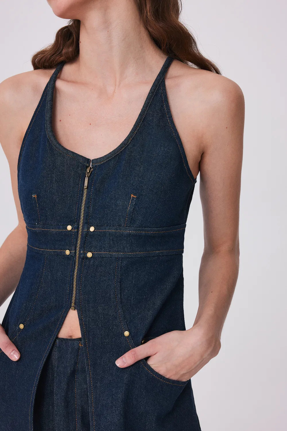 Gus Peplum Vest in Tencel Denim