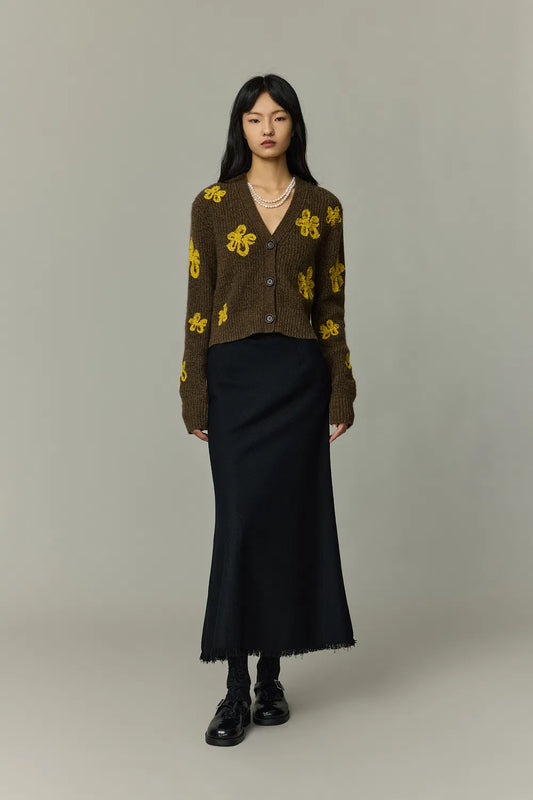 Flores Jacquard Cardigan in Tibetan Yak Down Knit