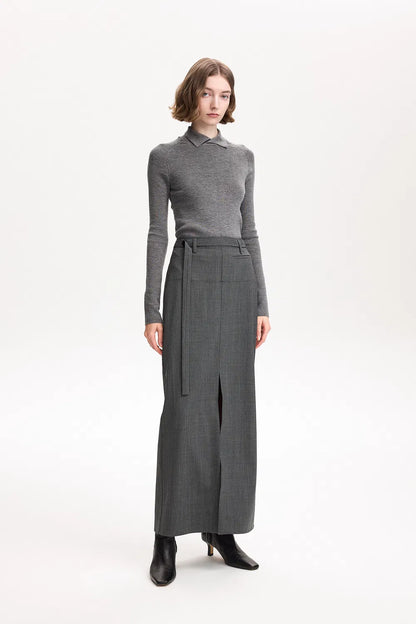 Clara Raw Edge Straight Skirt in Ultralight Wool Blend