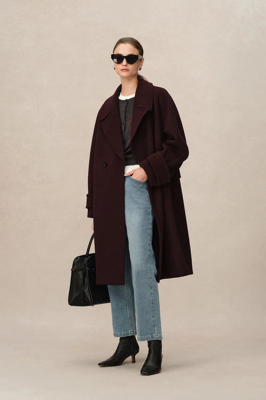 Emma Sailor Collar Oversized Coat in Merino Wool Single-Face Cloth