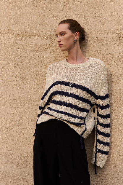 Kirsten Striped Pullover Sweater in Wool Blend Bouclé