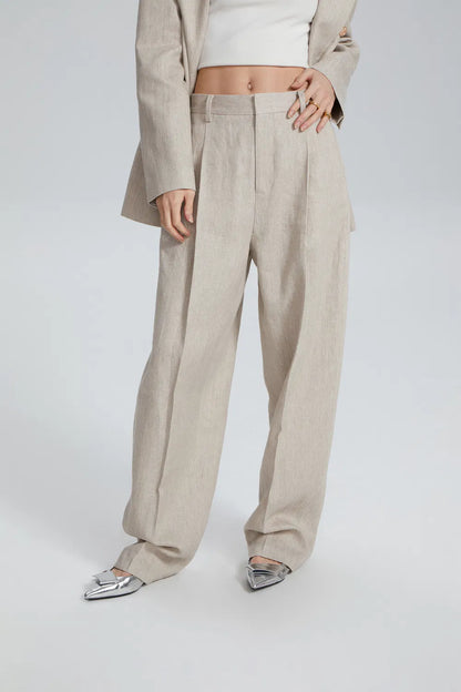 Giselle Pleated Suit Pants in Linen Cotton Blend