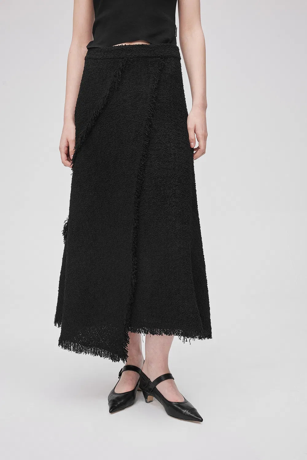 Edy Fringed Midi Skirt in Lightweight Tweed