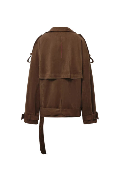 Hilda Short Trench in Lightweight Faux Suede