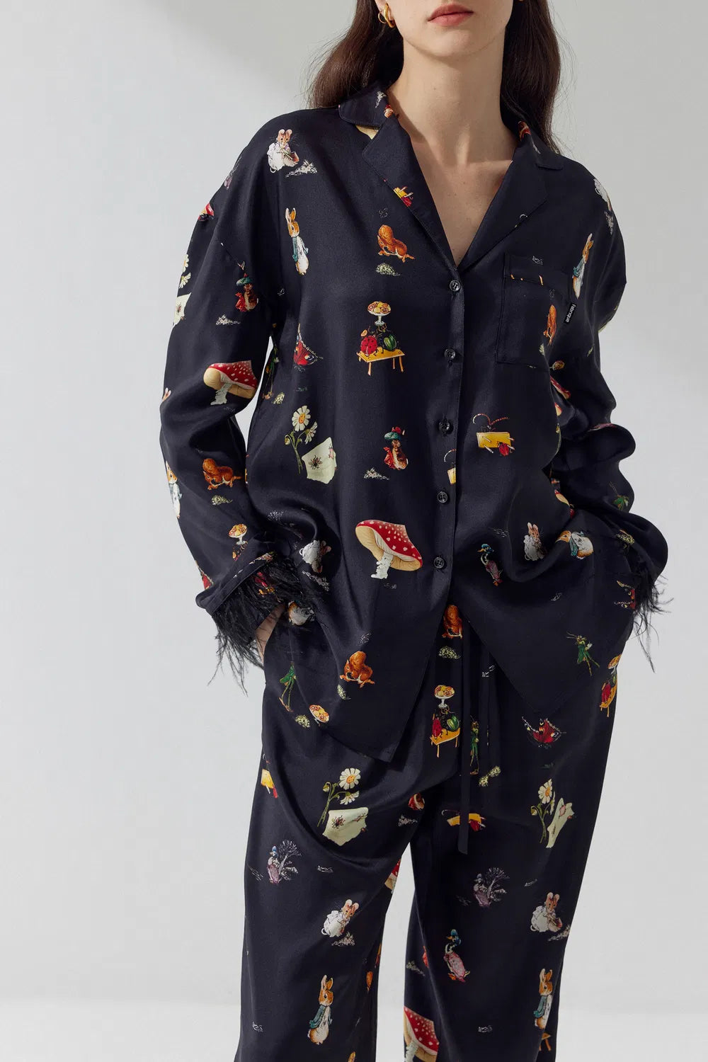 Fairy Tale Tassel Pajama Shirt in Mulberry Silk