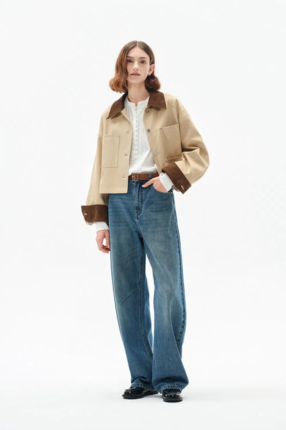 Morston Contrast Cropped Jacket in 100% Cotton Twill