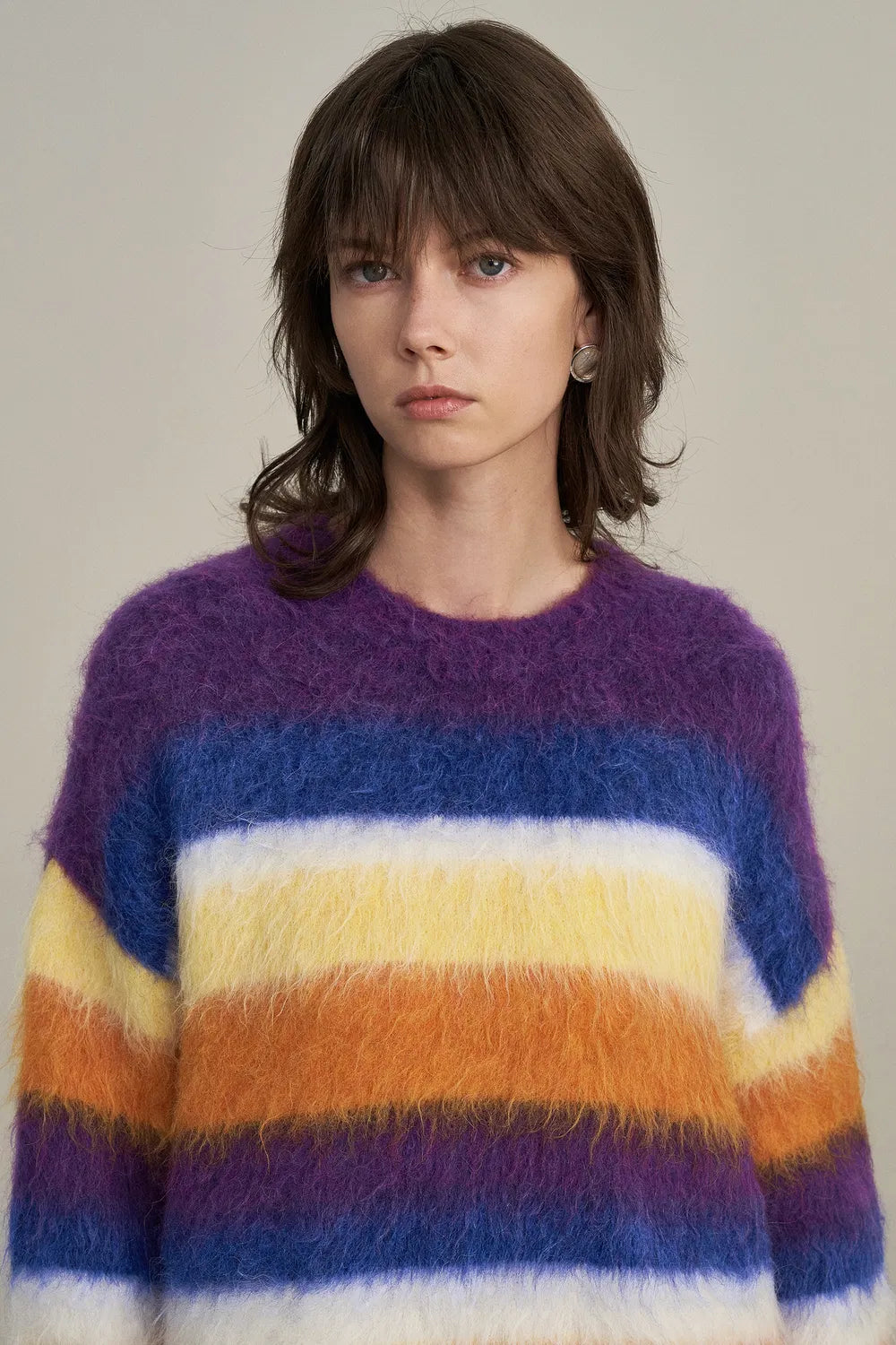 Marie Striped Knit Sweater in Alpaca Mohair Blend Knit