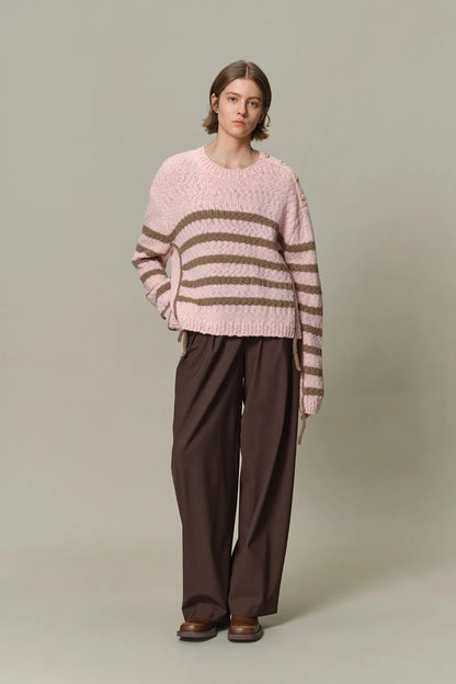 Kirsten Striped Pullover Sweater in Wool Blend Bouclé Knit