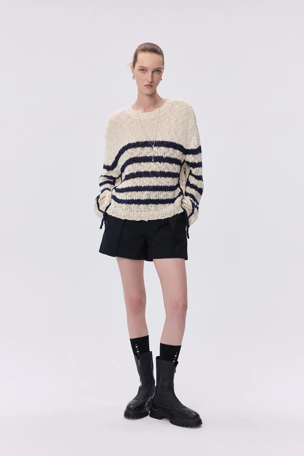 Kirsten Striped Pullover Sweater in Wool Blend Bouclé