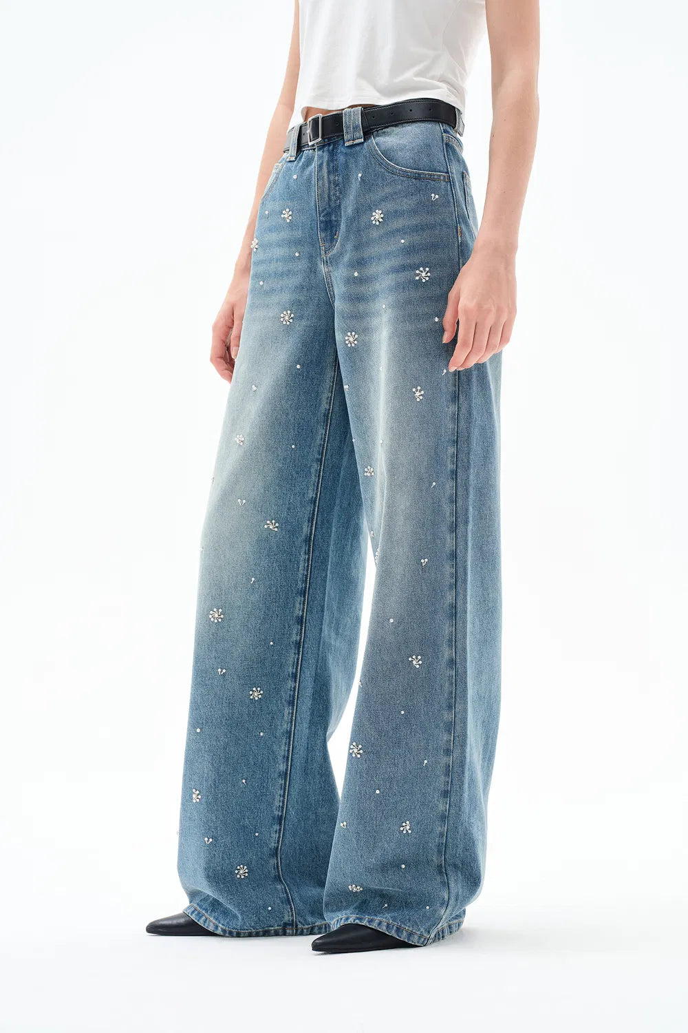 Nico Hand Beaded Jeans in Lightweight Denim