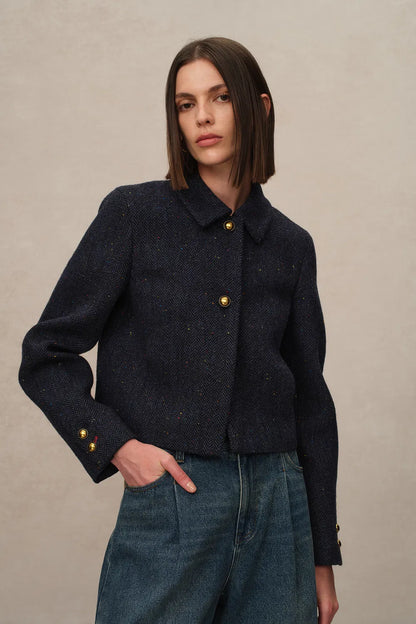 Hailey Herringbone Jacket in Merino Wool Tweed