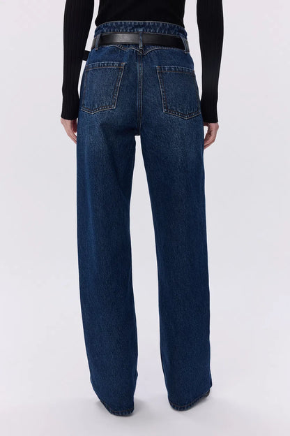 Crisp Removable Belt Straight Jeans in Washed Cotton Denim